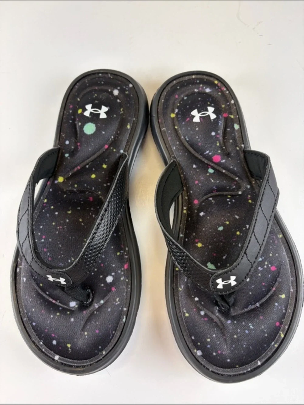 Under Armour Girls Galaxy Print Flip Flops Youth Size 3Y Black